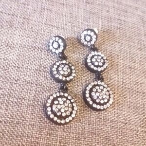 Clear Crystal Stud Dangling Earrings on Black Metal - Pre-loved (1.5")